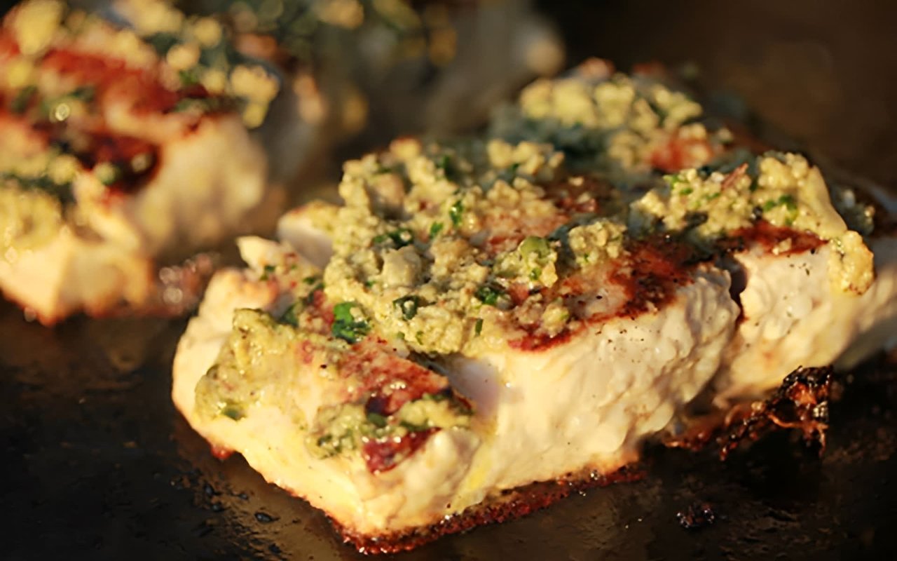 Grilled Mahi-Mahi, Walnut, Cilantro, Basil Pesto