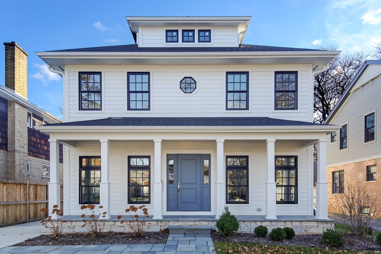 White new construction farmhouse
