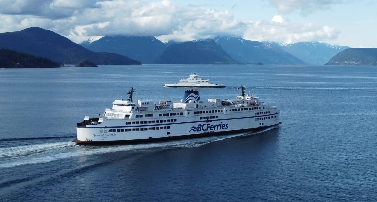 One of the BC ferries traveling close to Victoria BC