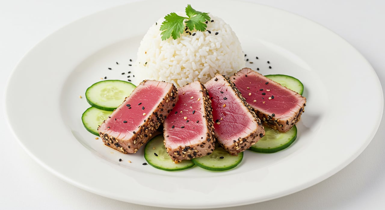 Black Sesame Crusted Ahi Tuna with Asian Cucumber Salad