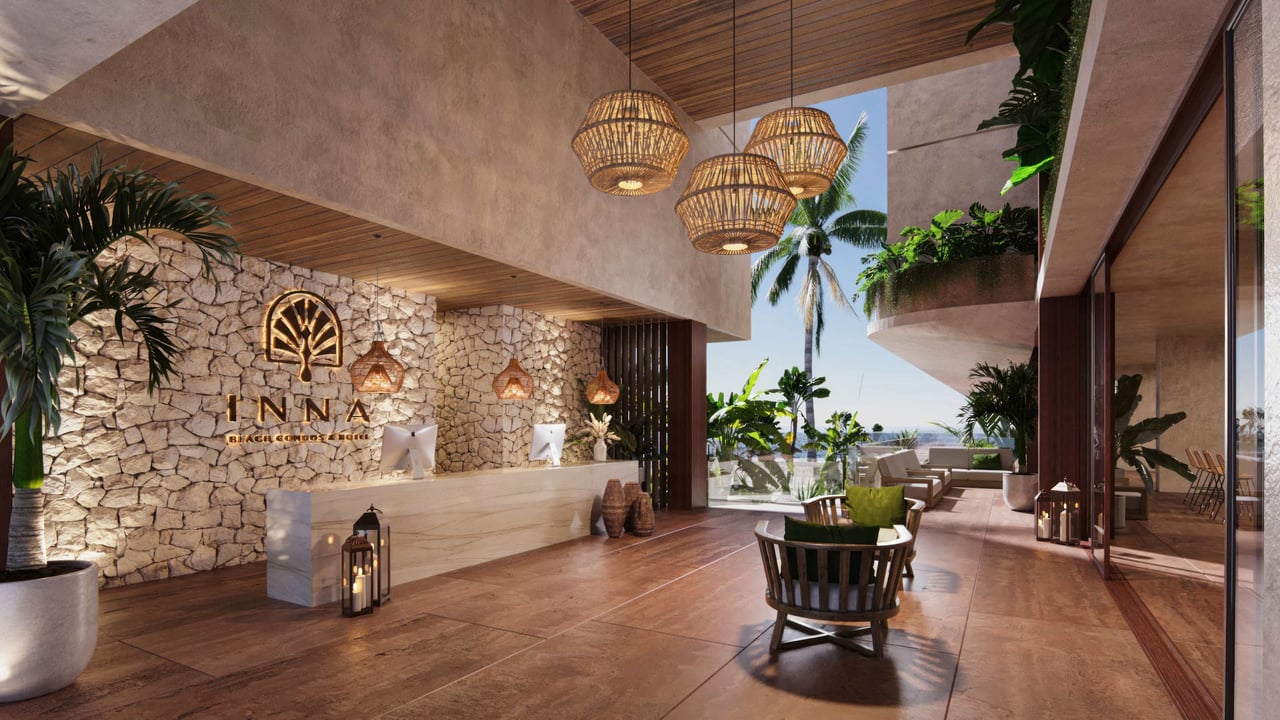 Beautiful beachfront Condos for Sale in Puerto Morelos Riviera Maya / Lobby