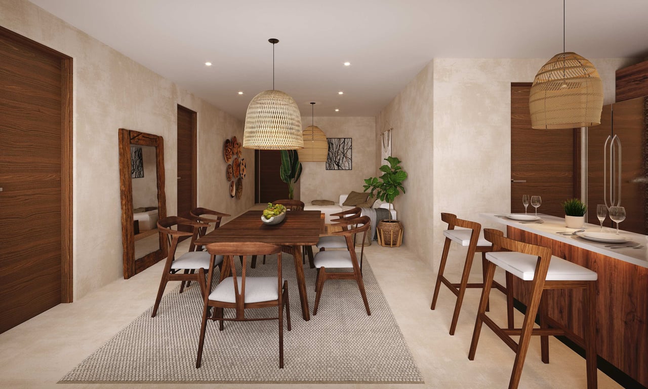  Beautiful 3 Bedroom apartment for Sale in the heart of Tulum / Dining room