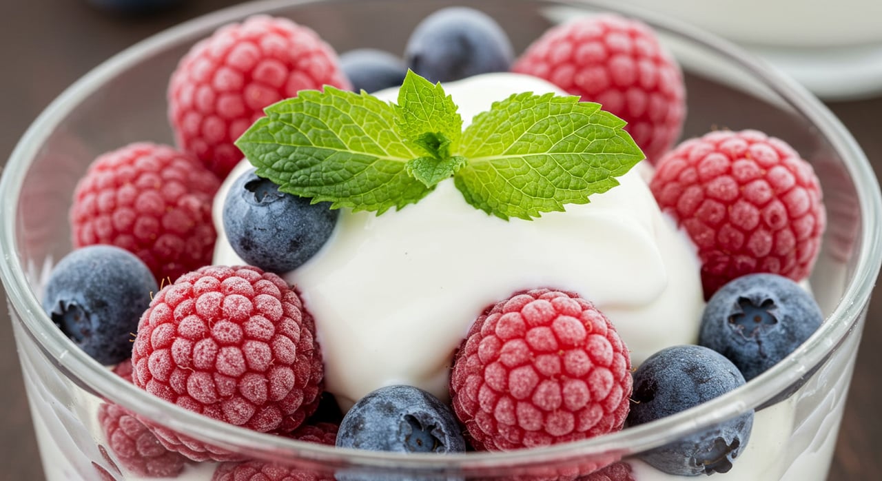 Iced Berries-Hot White Coconut Chocolate Sauce