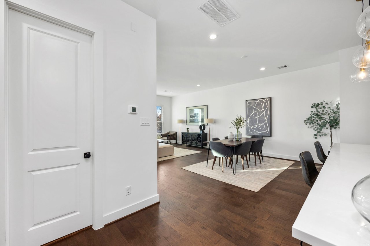 kitchen pantry and view of the dining room 