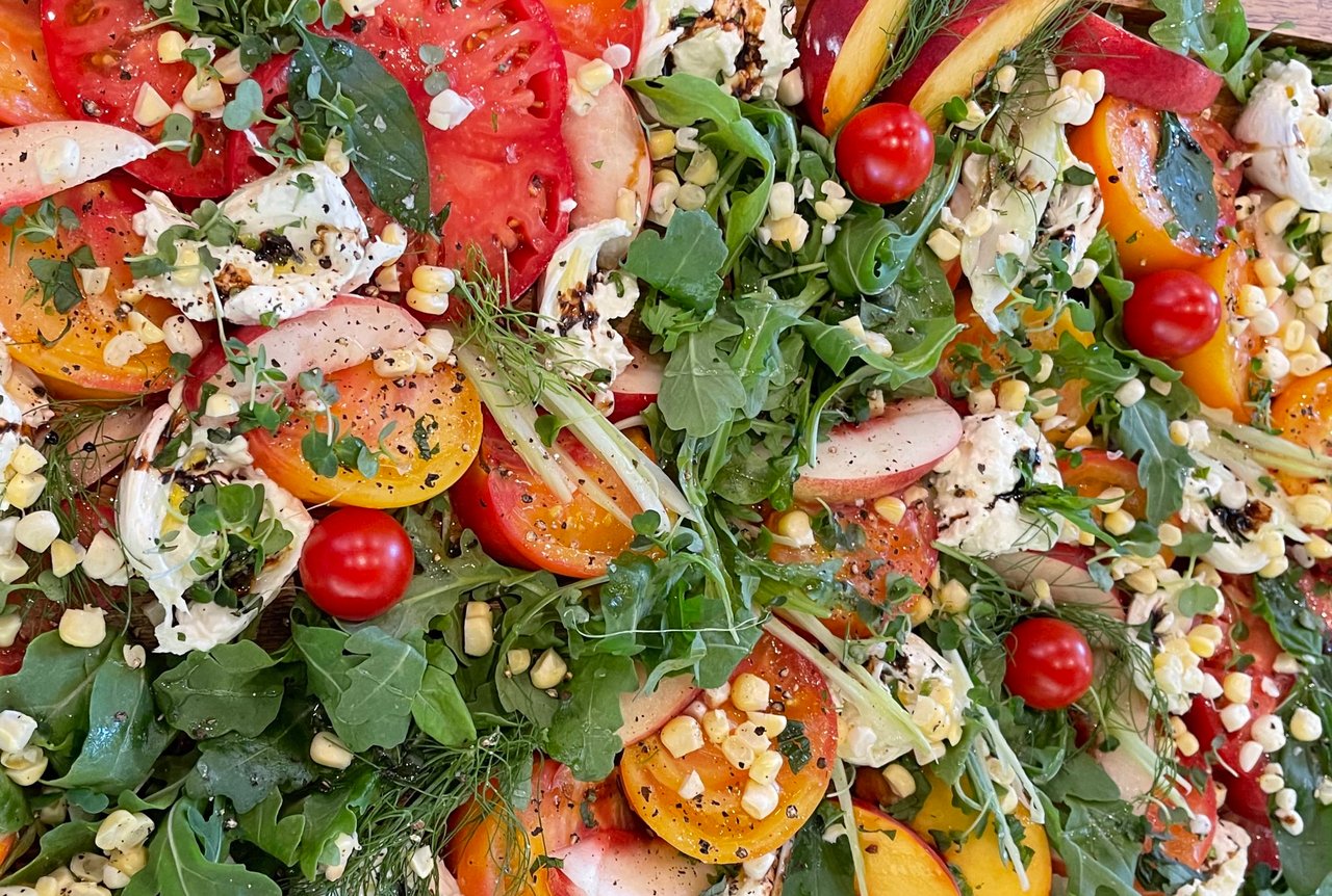 Heirloom Tomato, Corn, Peach and Burrata Salad