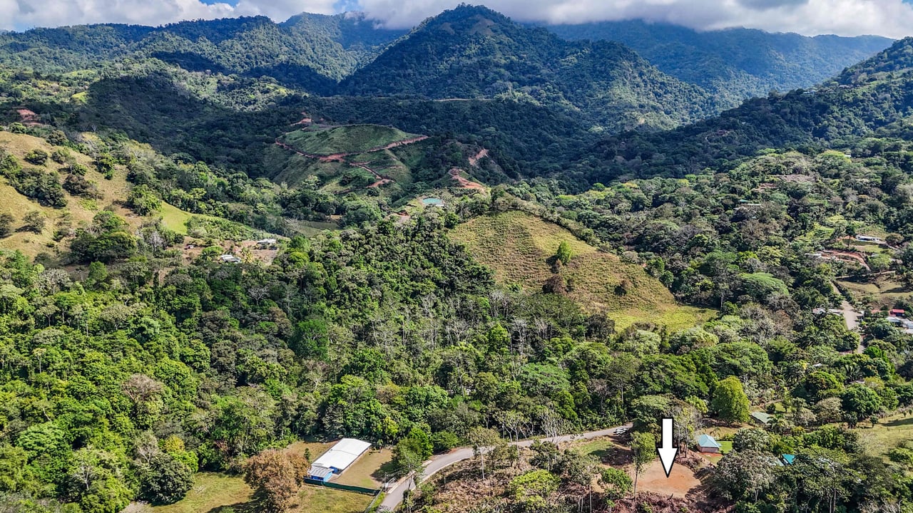 An elevated 1.2 acres lot with two plantels, panoramic mountain and jungle views.