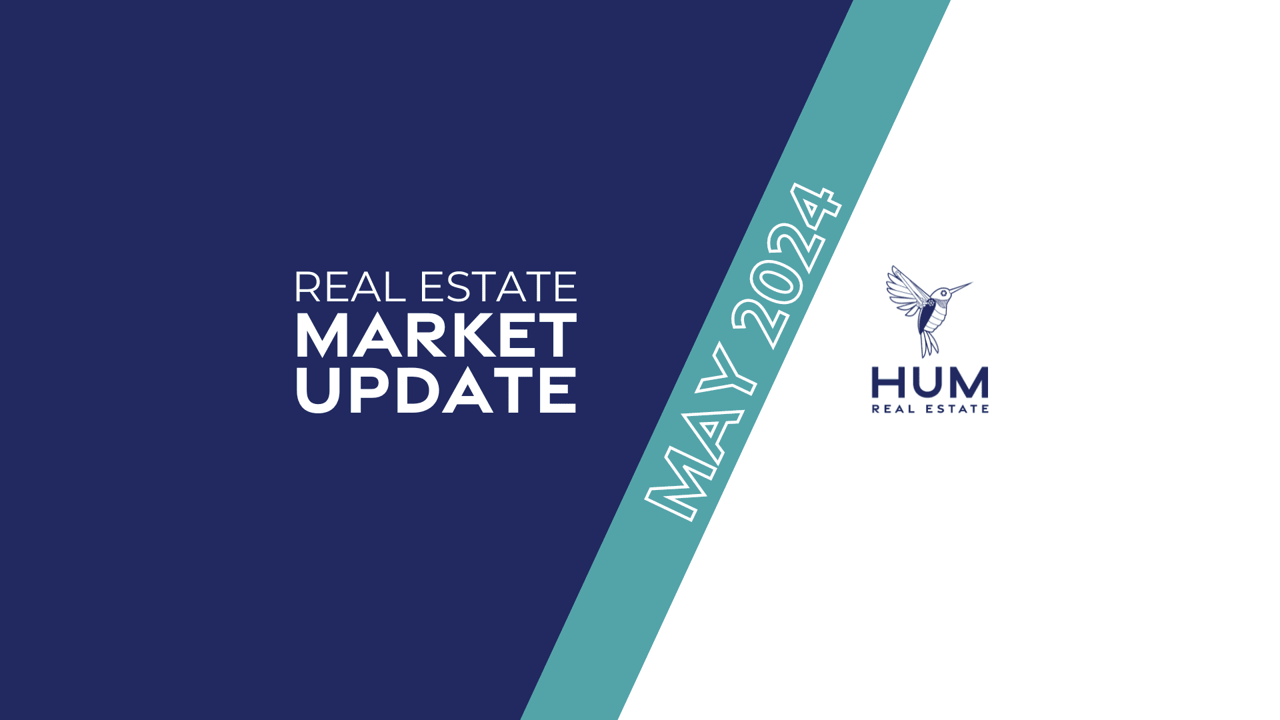 A real estate market update infographic by Hum Real Estate for May 2024. 