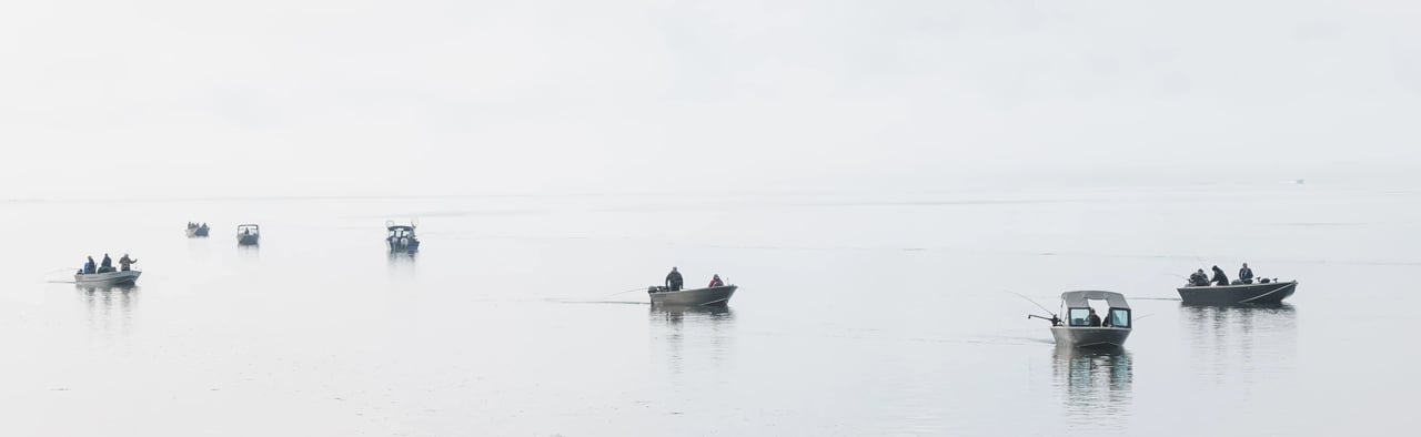 Fishing boats in Tillamook bay viewed from Bay City Oregon