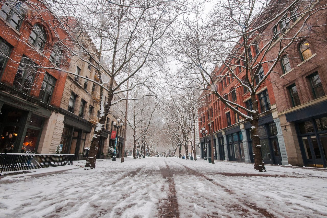 pioneer square downtown seattle snow