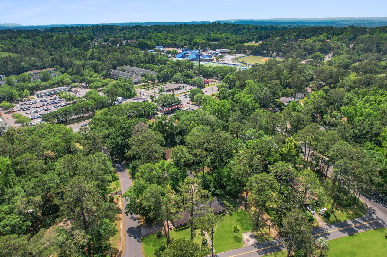 Another aerial view of Forest Heights Hollow, highlighting the layout of houses and the extensive natural surroundings.