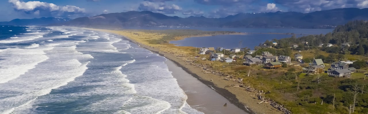 View of Cape Meares Oregon beachfront homes 