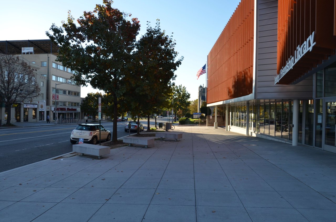 Tenley Friendship library streetscape in Tenleytown DC - AU Park