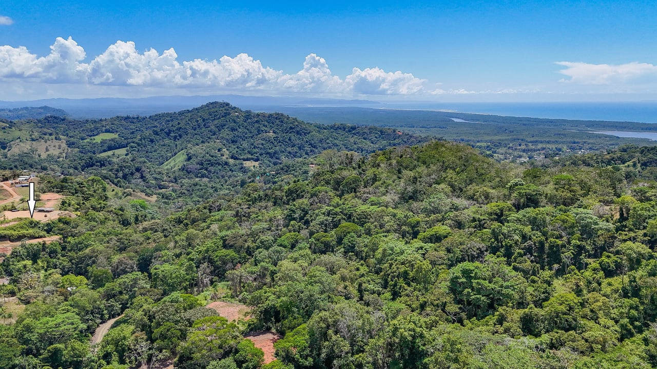 An elevated, prepared river lot with 360-degree ocean, mountain, valley and jungle views