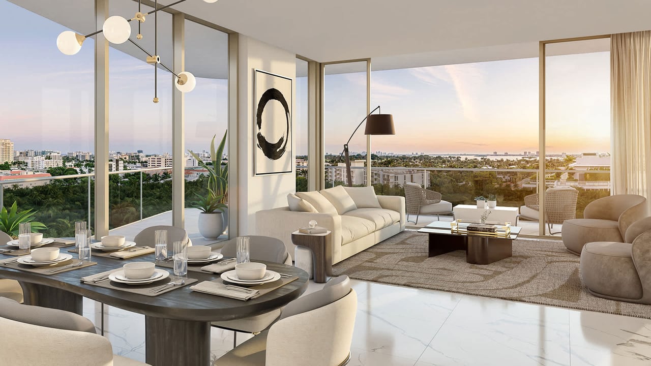 Alana Miami living room and dining area with panoramic view