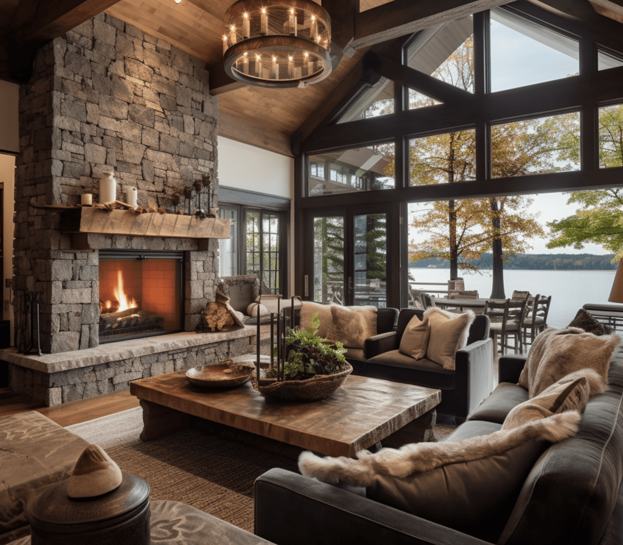 Living Room of Luxury Waterfront Home in Bainbridge Island, WA
