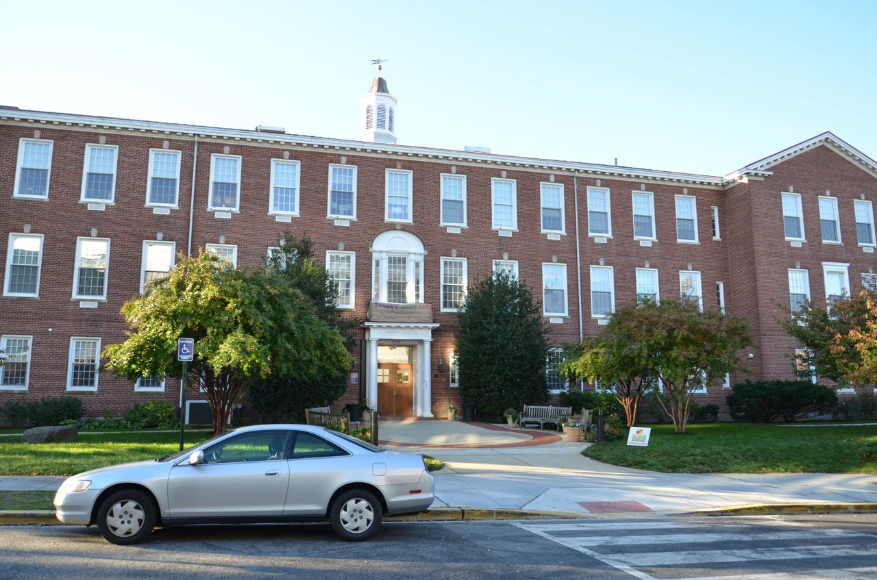 Front entrance to Janney Elementary School in American University Park DC.