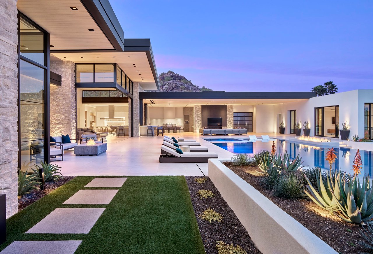 Custom luxury backyard at modern estate