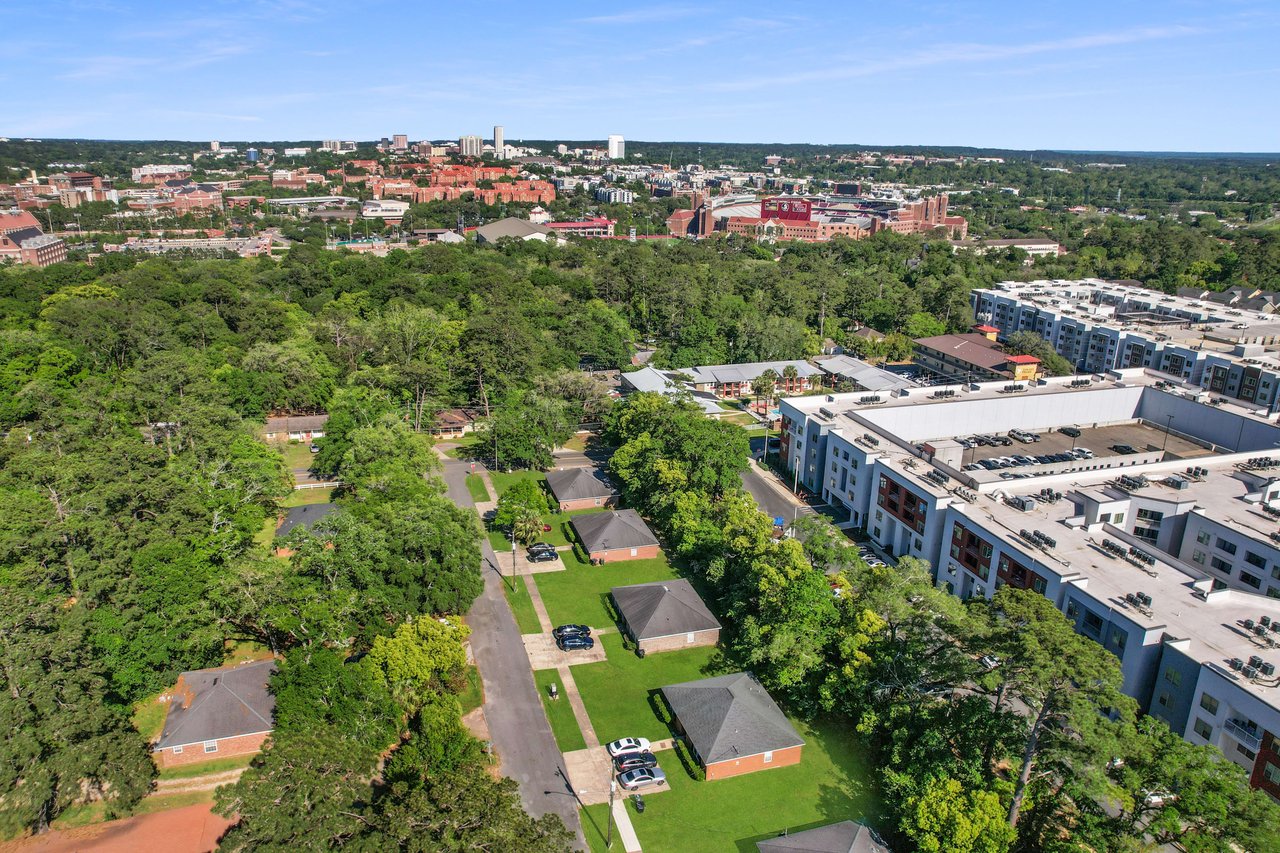 Aerial view of Chapel Hill, showing the layout of houses and streets, with a focus on the community's layout and natural surroundings.