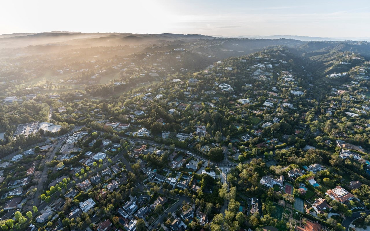 An aerial view of a Beverly Hills neighborhood