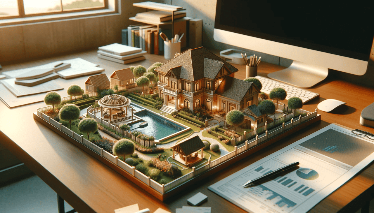 diorama of a luxury Real Estate Landscape placed on an office table