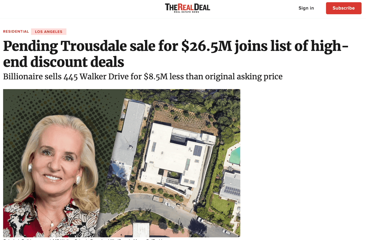 Pending Trousdale sale for $26.5M joins list of high-end discount deals