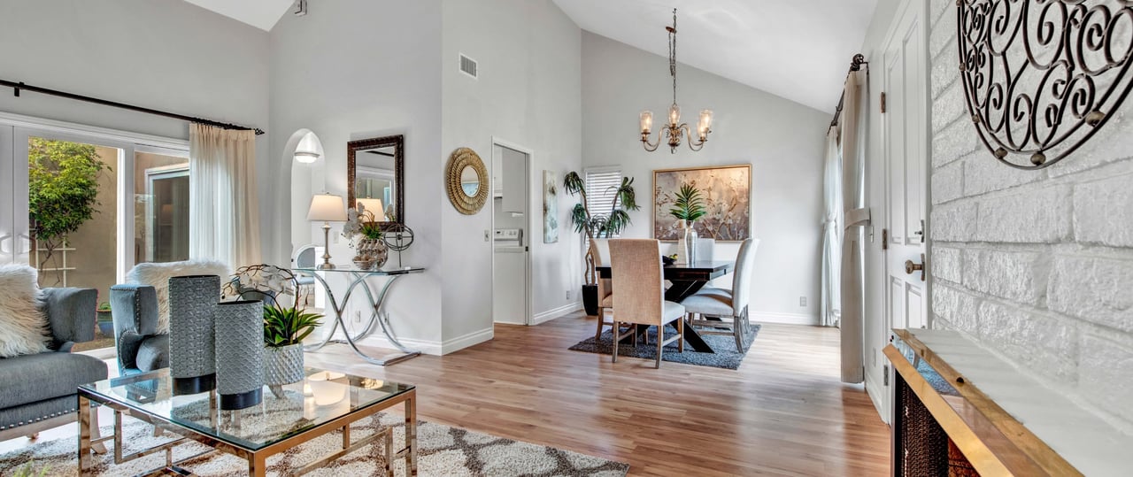 16 Woodpine Dr, Irvine, CA 92604 - open floor plan connecting living room and dining area.