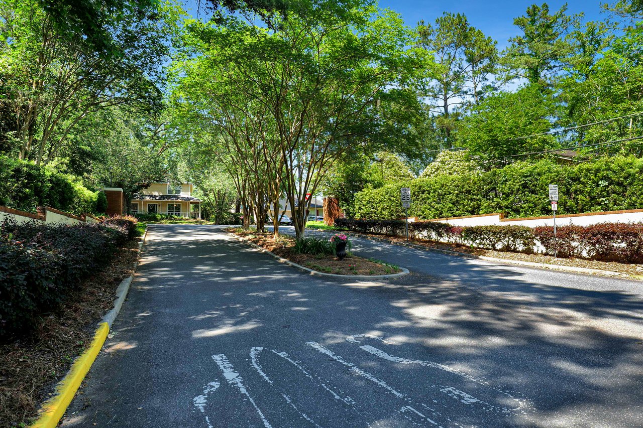 A view of a tree-lined street within Centerville Trace, creating a picturesque entrance to the community.