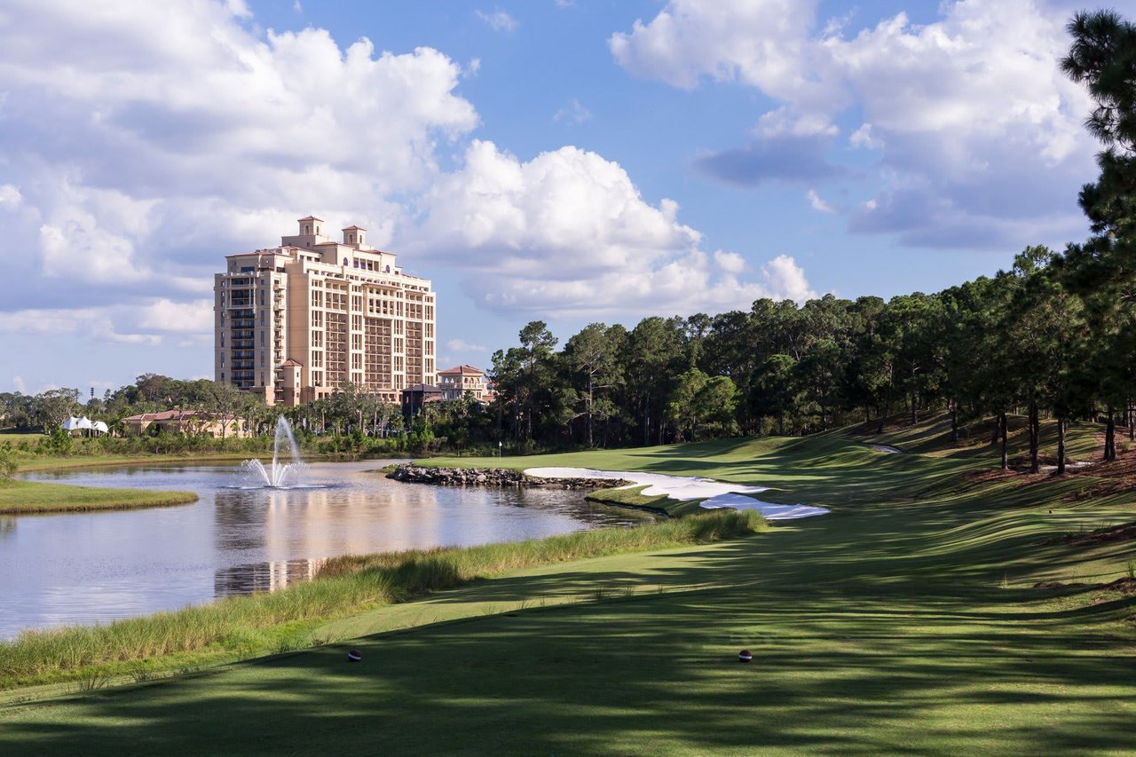 Panoramic photo of the Four Seasons Resort Orlando hotel from the golf course