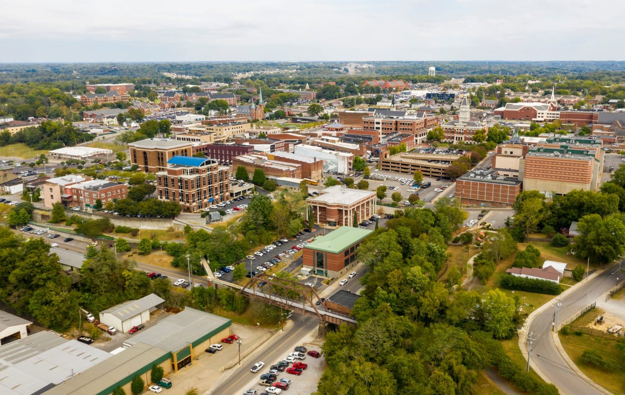 An aerial view of a small town