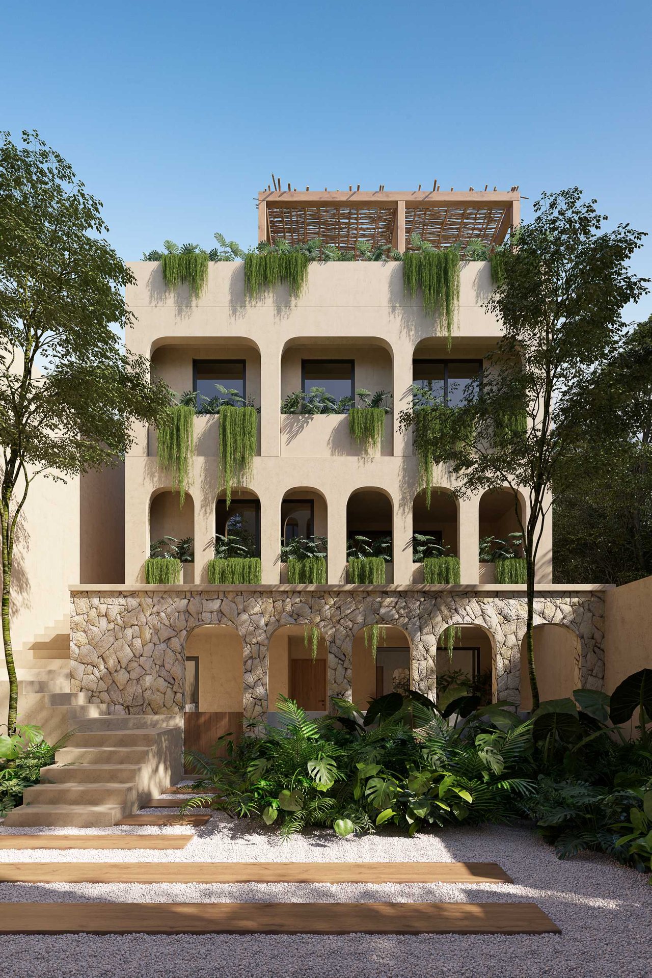 Condos For Sale, Beautiful Spanish Hacienda-style Property in Tulum / Facade