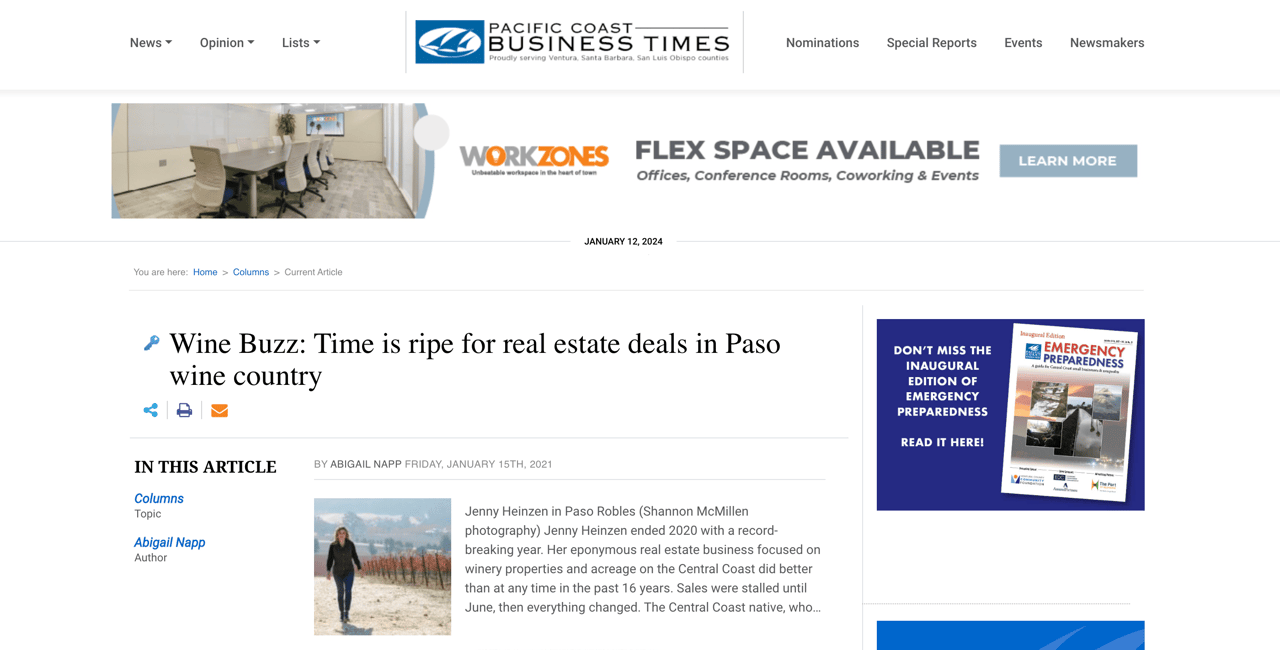 Wine Buzz: Time is Ripe for Real Estate Deals in Paso Wine Country