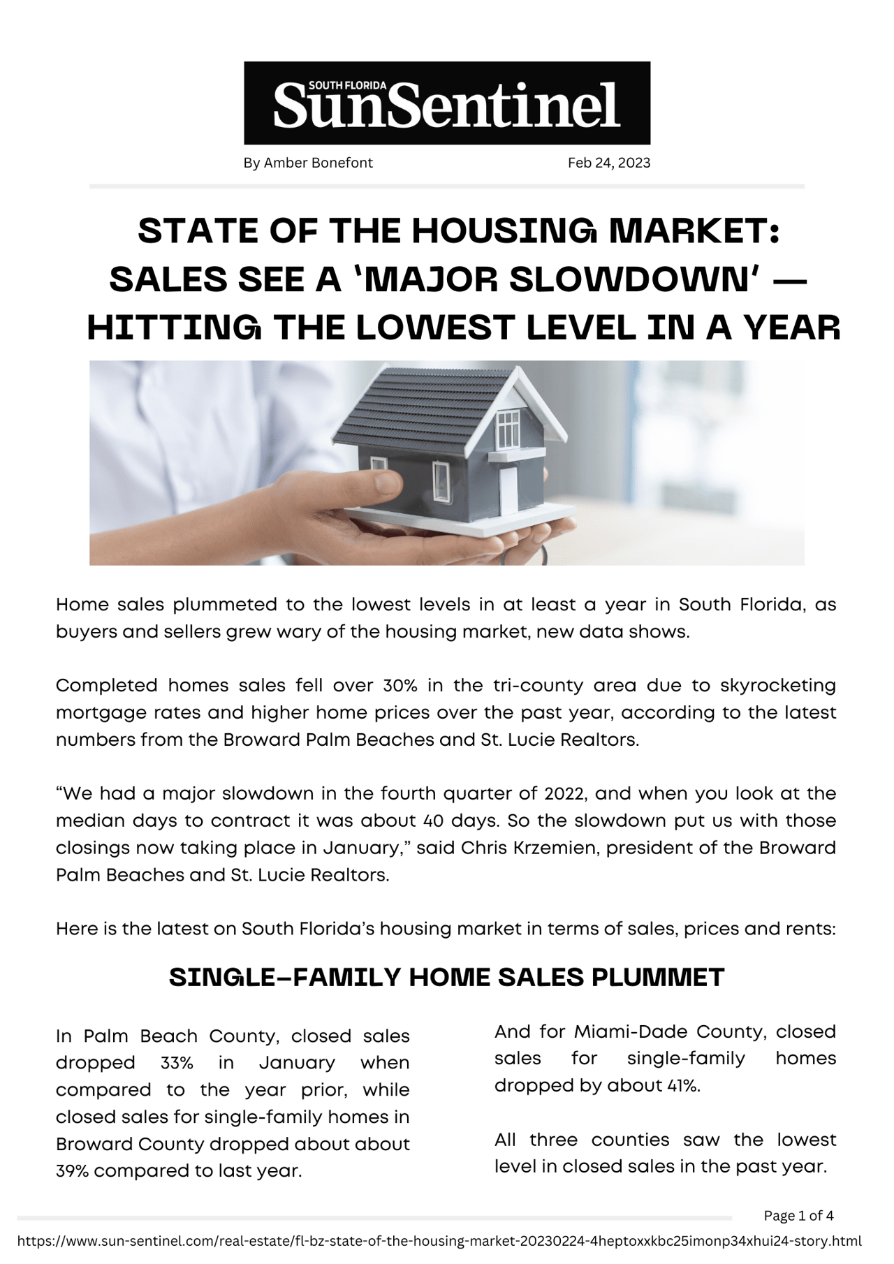 Sunsentinel State Of The Housing Market  Sales See A ‘Major Slowdown’ — Hitting The Lowest Level In A Year