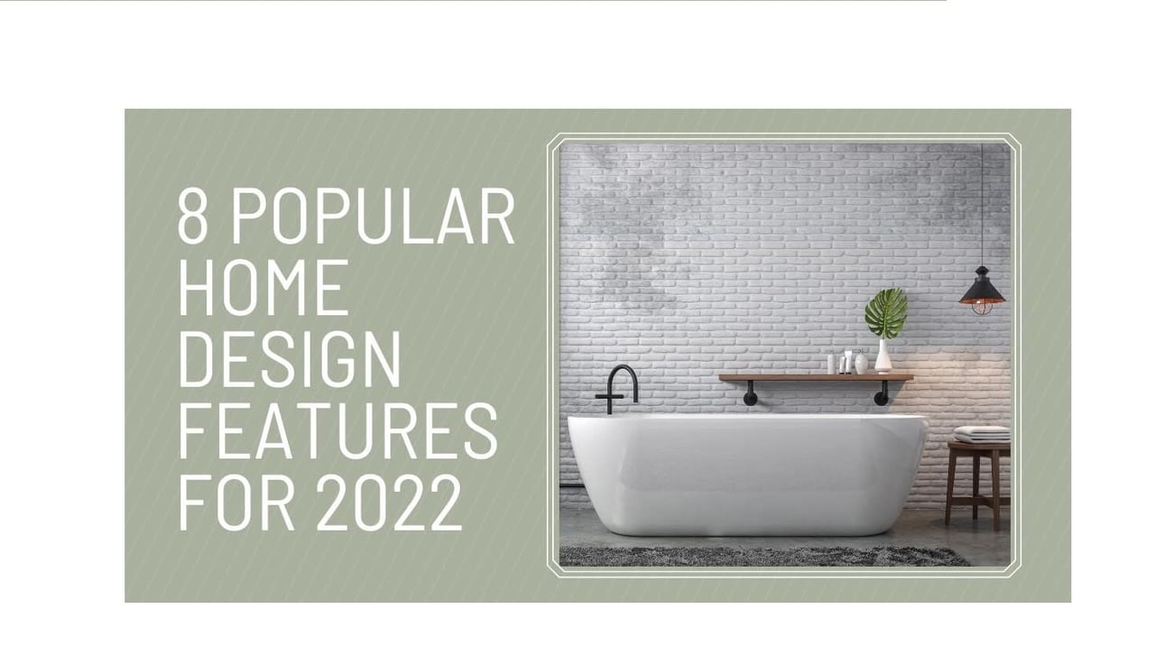 Eight popular home design features for 2022. Bathroom tub with whitewashed brick wall behind it