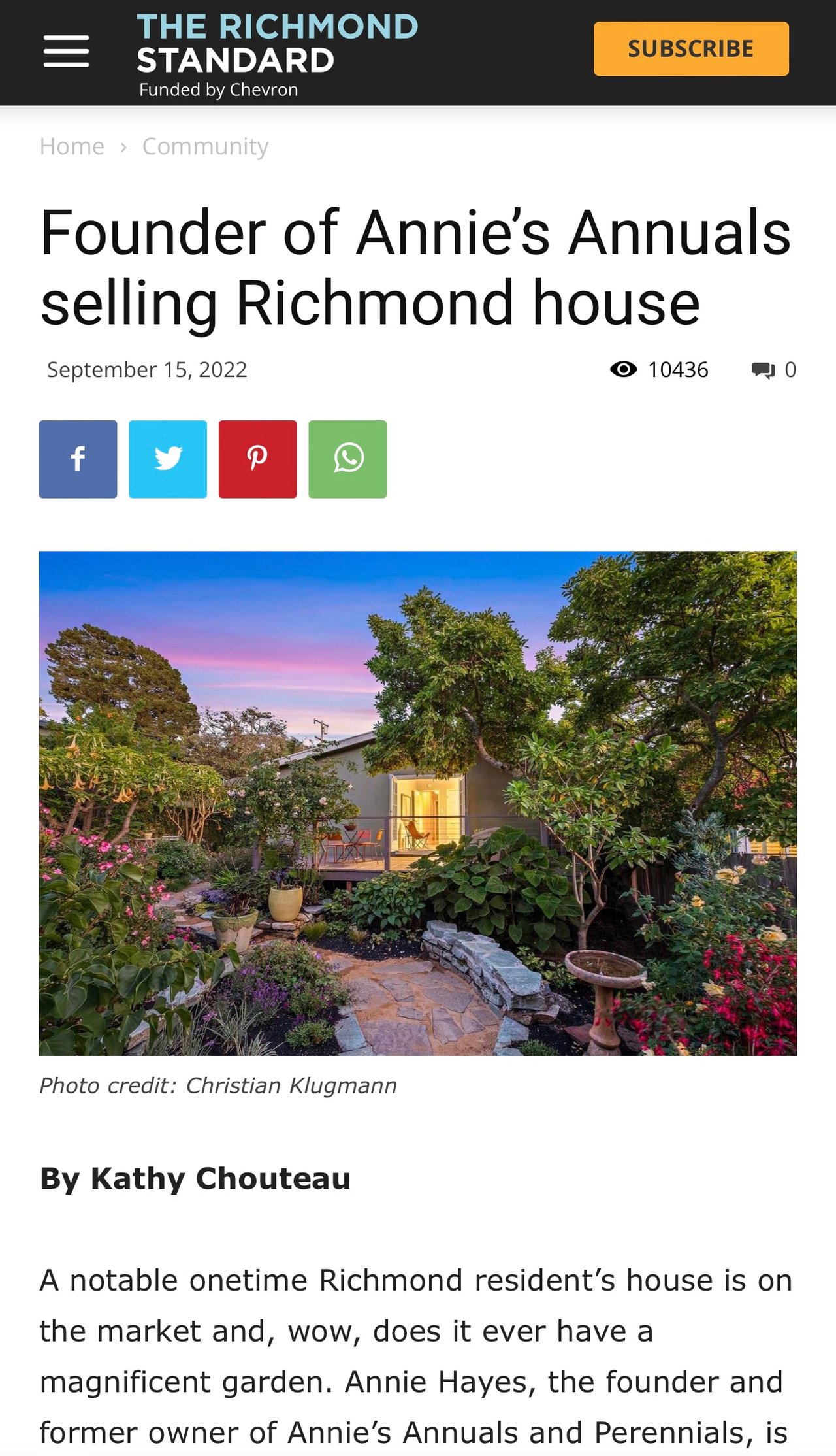 ANNIE'S FEATURE IN THE RICHMOND STANDARD!