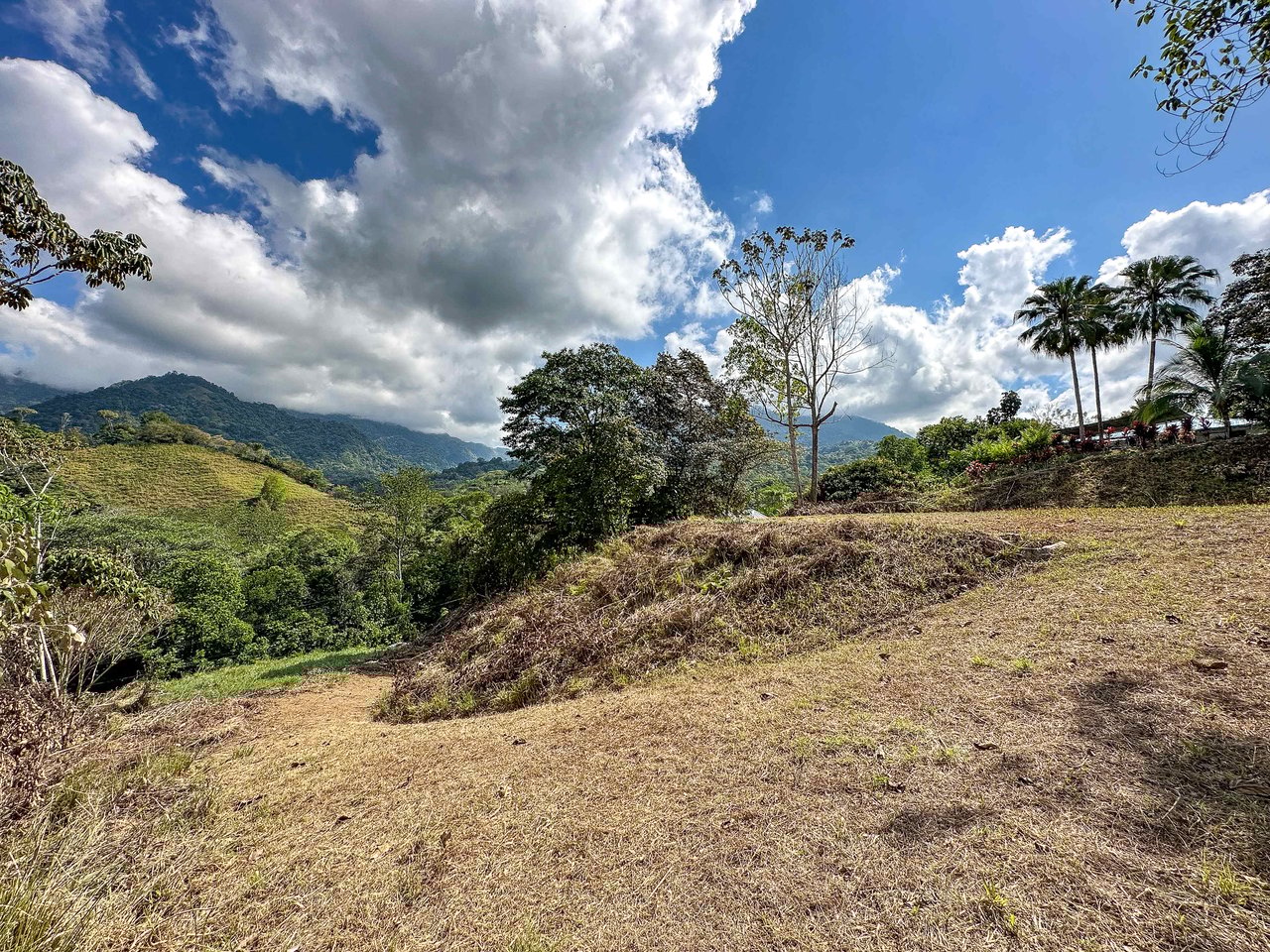An elevated 1.2 acres lot with two plantels, panoramic mountain and jungle views.