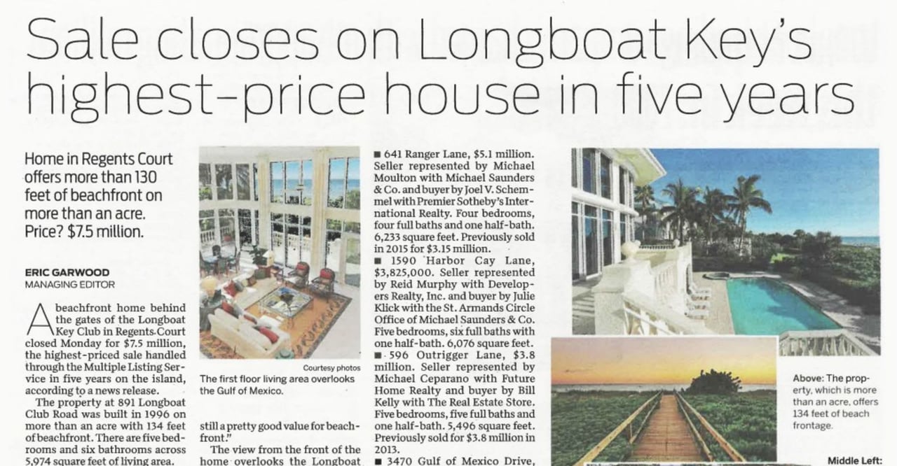 Sale closes on Longboat Key's highest-price house in five years