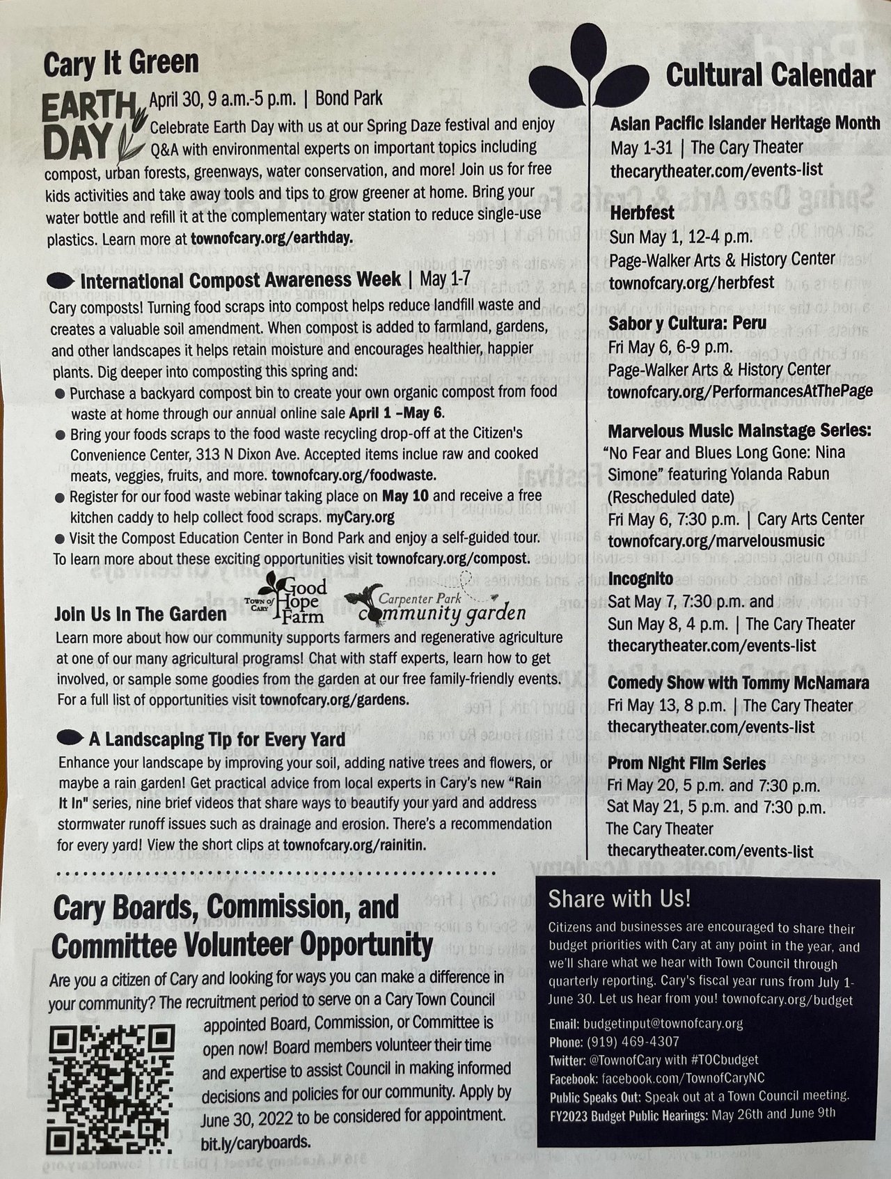 Town of Cary Newsletter - April 2022