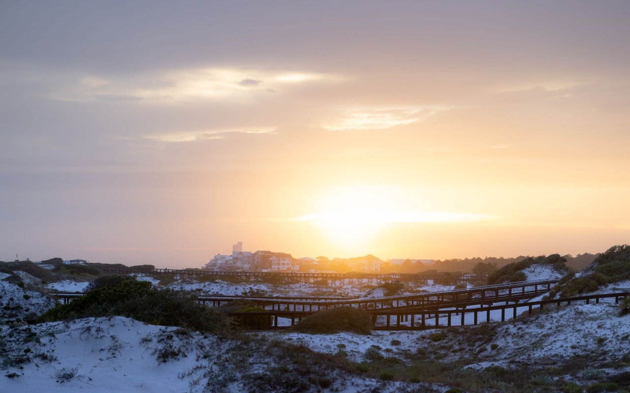 Sunset over Watersound Florida where you’ll find 30A’s most luxurious real estate.