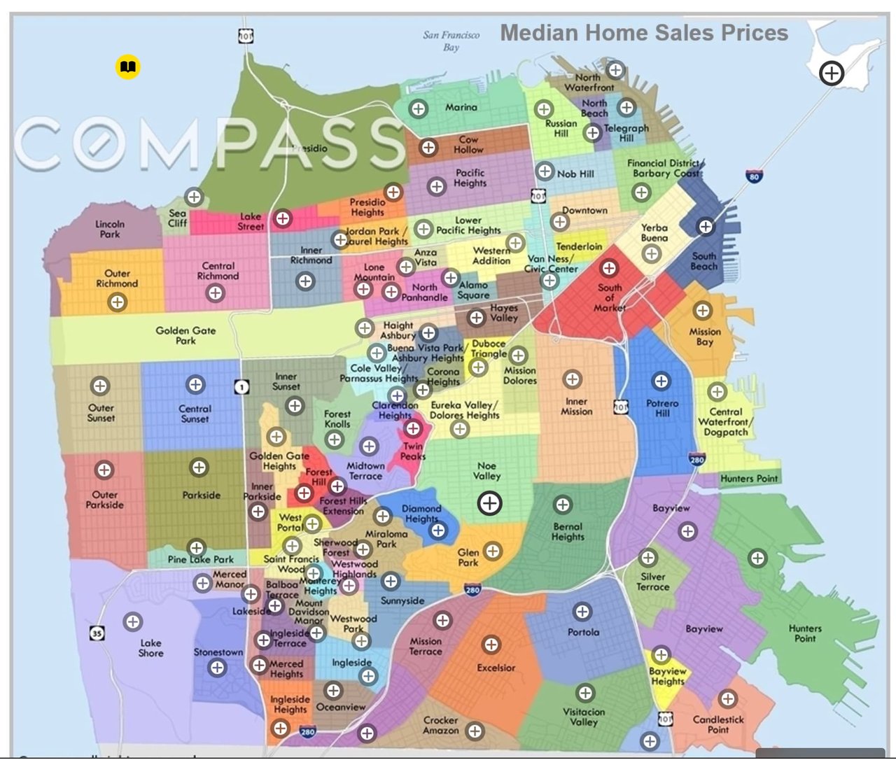 San Francisco Neighborhood Median Price Map July 1st - December 31, 2022