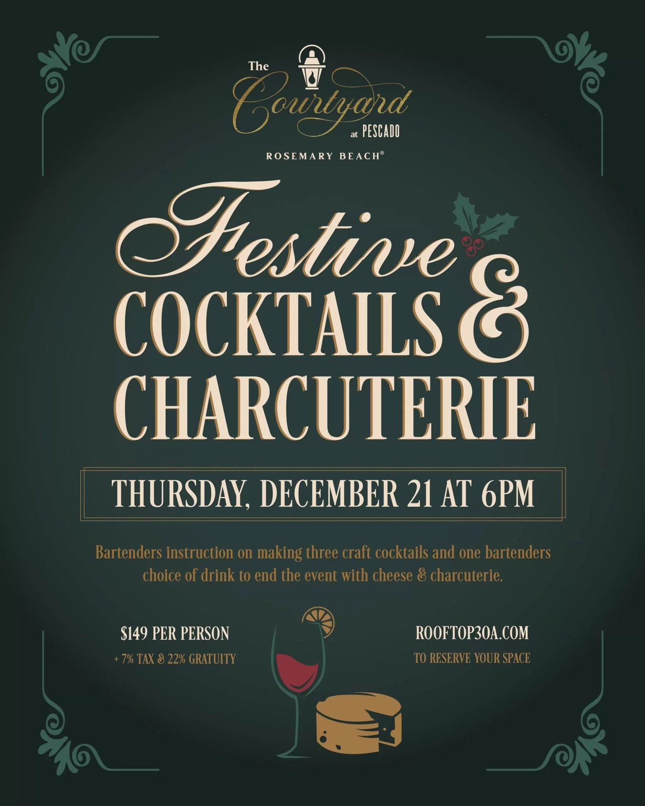 Festive Cocktails, Cheese and Charcuterie Class