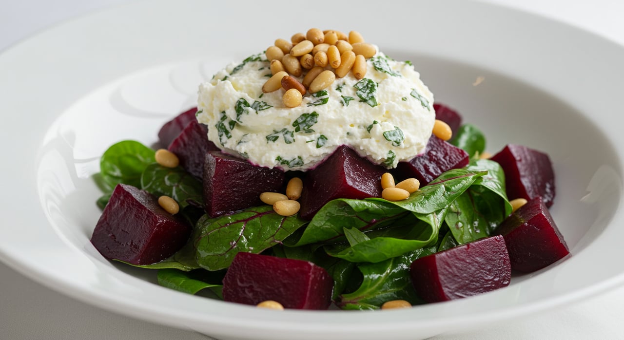 Roasted Beets, Beet Greens And Goat Cheese