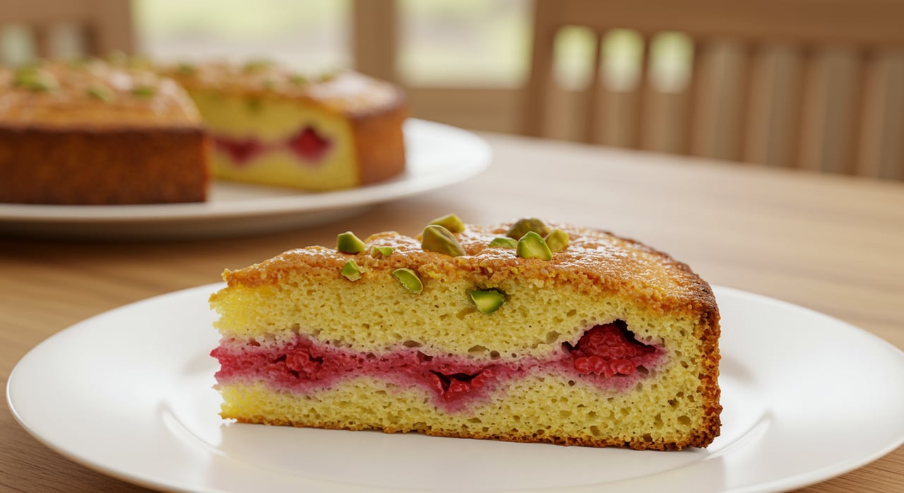 Delish Dessert | Raspberry, Lemon & Pistachio Cake