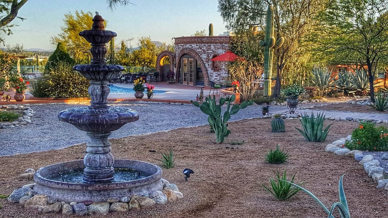 Fountain and home in Casas Adobes