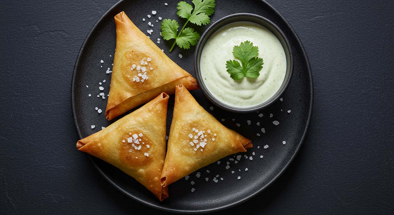 Chicken Samosas-Cilantro-Yogurt Dip