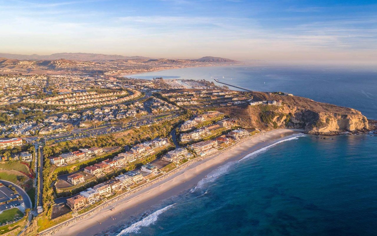 Aerial view of a beautiful beachfront community