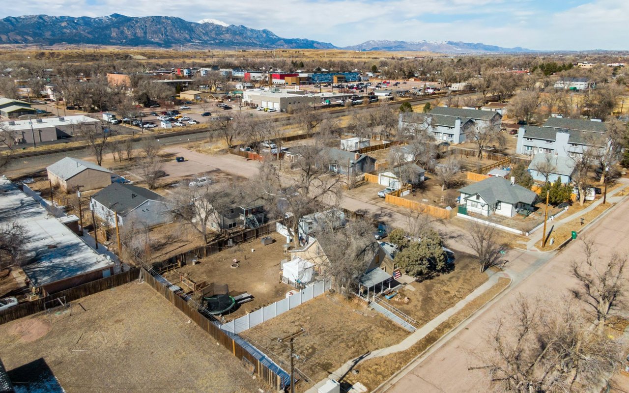 An aerial view of a residential neighborhood in Colorado Springs