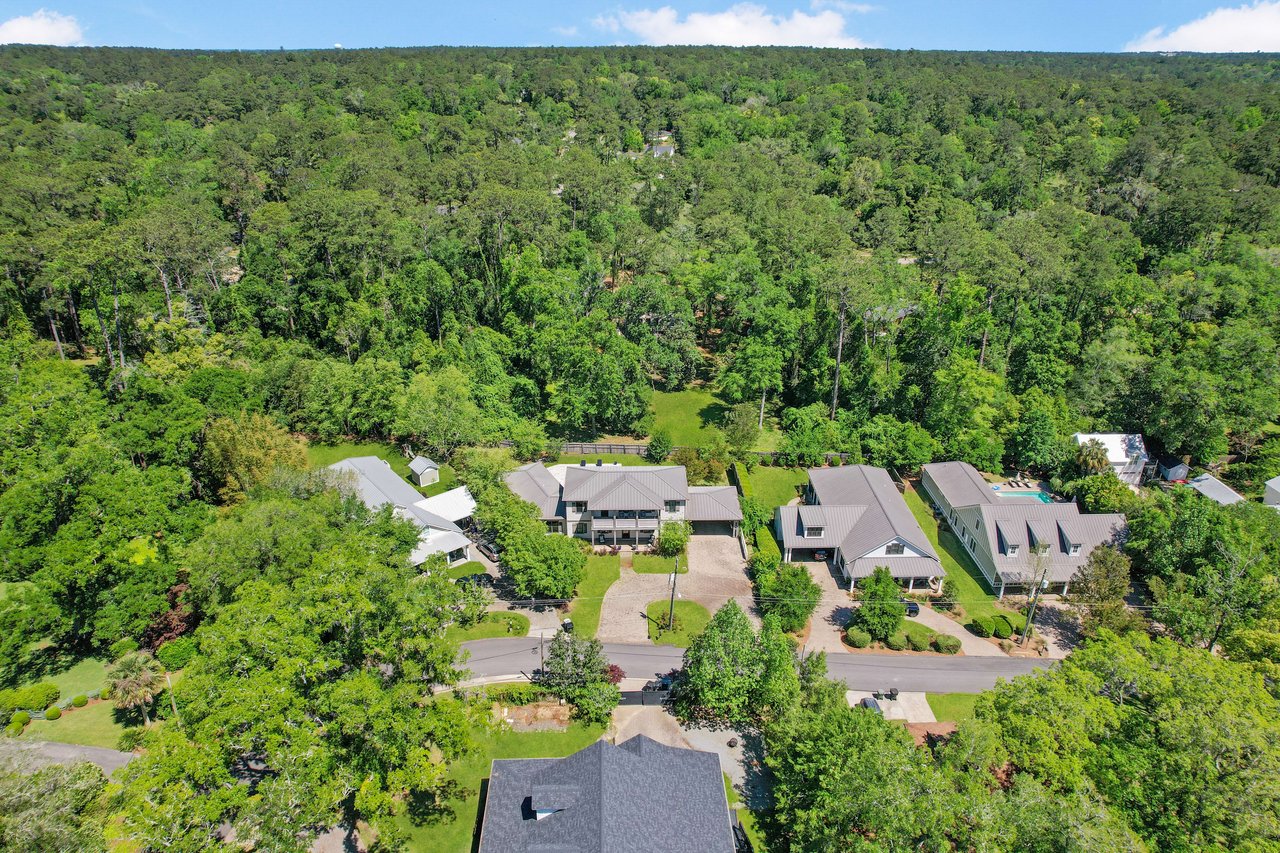 Another aerial view of the Glendale neighborhood, highlighting houses, streets, and surrounding trees.