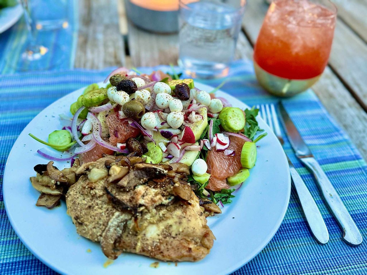 Stuffed Chicken with Brie, Apples & Grapefruit with a Summer Salad