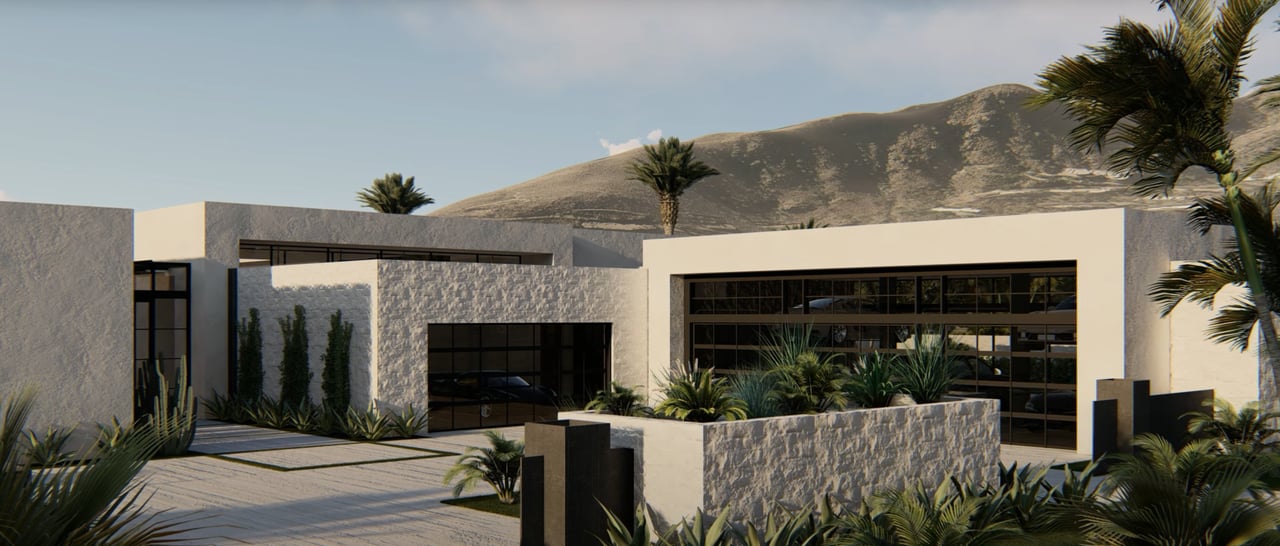 Motor court and garage of luxury modern home