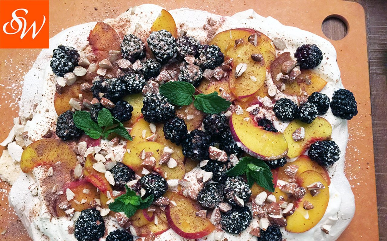 Peach and Blackberry Pavlova